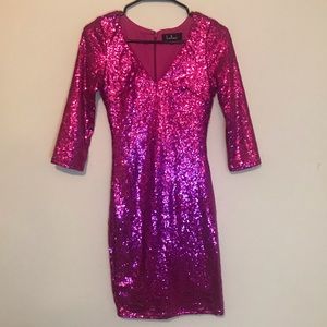 Lulus Hot Pink Sequins Mini Dress